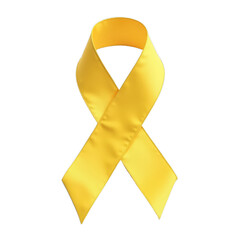 Yellow ribbon with loop, Gold fabric ribbon on black background, Yellow bow on black backdrop