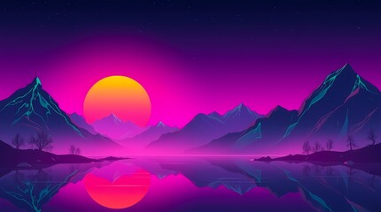 Synthwave Mountain Reflection