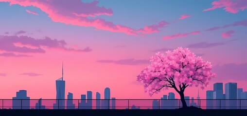 Cherry Blossom City Dawn