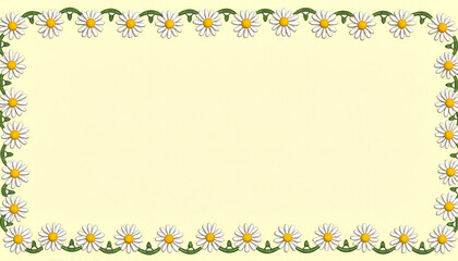 Daisy floral border design with copy space on light yellow background