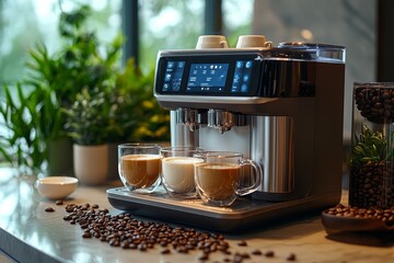 A coffee machine placed on a table. Generative AI