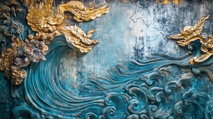 The walls of Tham Pak Tham cave feature a stunning depiction of the sea, where the waters flow is captured in intricate detail.