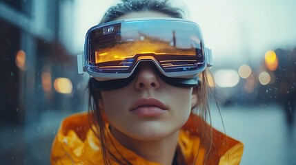 Futuristic fashion event urban street digital content rainy vibe