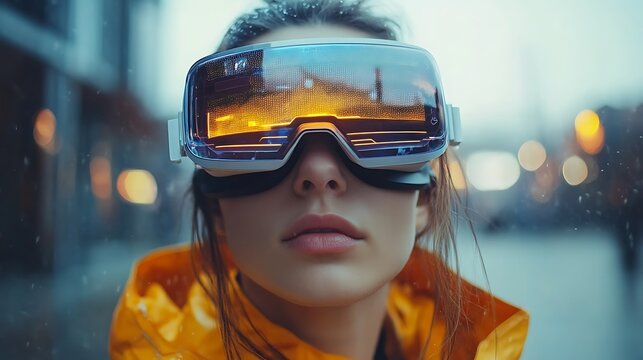 Futuristic fashion event urban street digital content rainy vibe