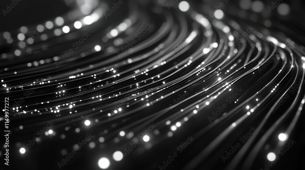 Poster a captivating abstract image of glowing white light trails against a black background. the smooth cu