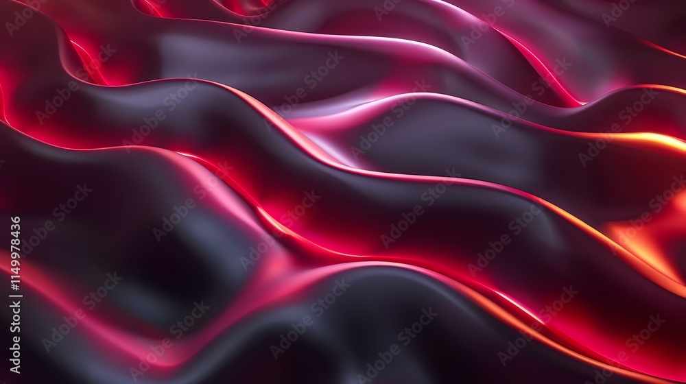 Poster abstract red and orange waves with a glossy texture.