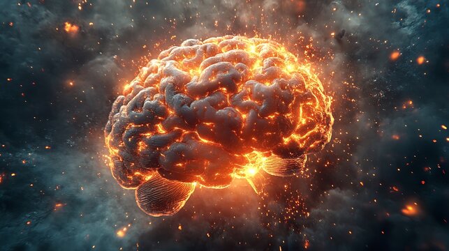 Explosive brain imagery digital art abstract concept dark environment