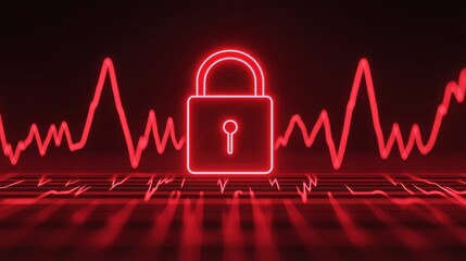 Privacy matters in health and medical info concept. Digital illustration of a locked padlock with heartbeat lines in red.