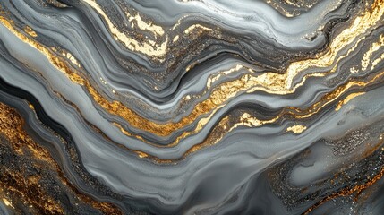 Visualize a close-up of a liquid metal surface, where gray, gold, and silver metals mix fluidly