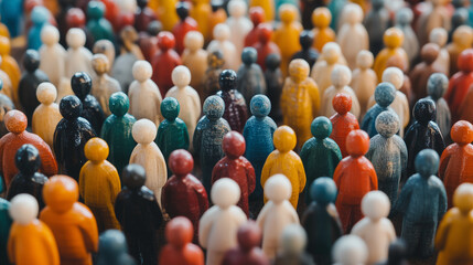 Fototapeta premium Colourful wooden figures, visualizing diversity of all people, created with generative AI technology