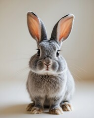 Obraz premium Cute Gray Rabbit with Large Ears and Whiskers Looking at