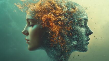 Transformation of identity artistic duality in abstract portrait