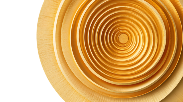 Abstract golden circular pattern with concentric layers, featuring a luxurious and textured design. Isolated on white background