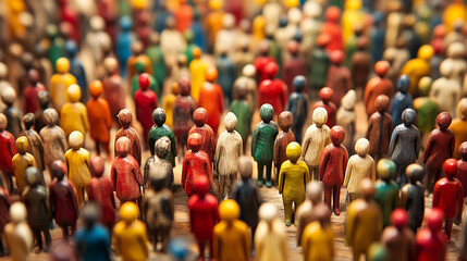 Fototapeta premium Colourful wooden figures, visualizing diversity of all people, created with generative AI technology