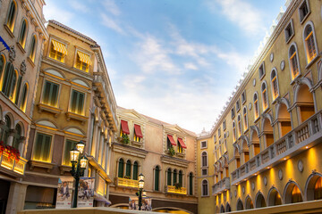 The Venetian Macao simulates Venice, with characteristic architectural shapes of Venice
