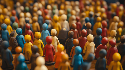 Fototapeta premium Colourful wooden figures, visualizing diversity of all people, created with generative AI technology