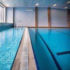 Obraz premium Generated image Pool edge with large indoor pool and copy space