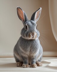 Obraz premium Captivating Gray Rabbit with Curious Expression in Studio Setting