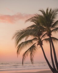 Fototapeta premium Palms swaying gently under a fiery sunset at the beach