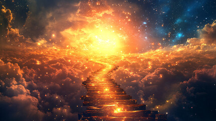 Naklejka premium An abstract pathway lined with shimmering gems, leading toward a radiant horizon, symbolizing the journey of wealth creation. 