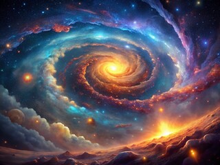 Obraz premium Vintage Space Nebula Drone Shot: Celestial Dust and Gas Clouds