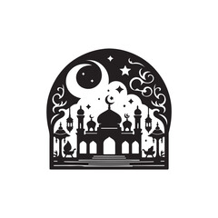 Black Color ramadan Silhouette Vector Illustration, Solid White Background 23.eps