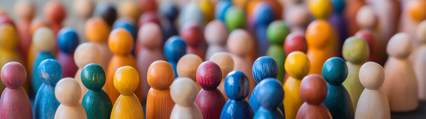 Colourful wooden figures, visualizing diversity of all people, created with generative AI technology

