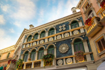 The Venetian Macao simulates Venice, with characteristic architectural shapes of Venice