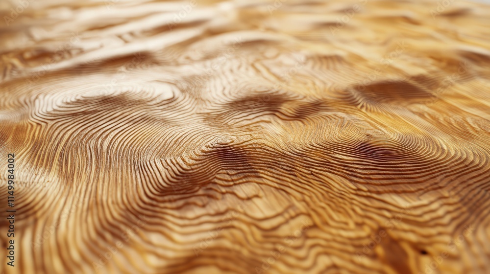 Poster visualize a polished pine wood surface with intricate line textures etched into the grain, creating 