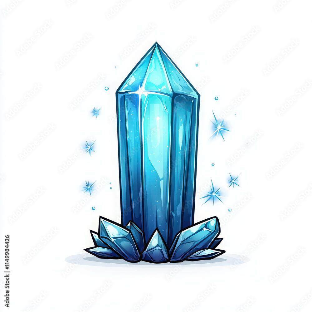 Aufkleber magical cartoon crystal with sharp angular face in vibrant colorful style