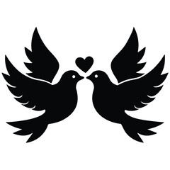 Obraz premium Doves silhouette wedding on white background