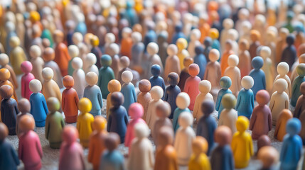 Obraz premium Colourful wooden figures, visualizing diversity of all people, created with generative AI technology 