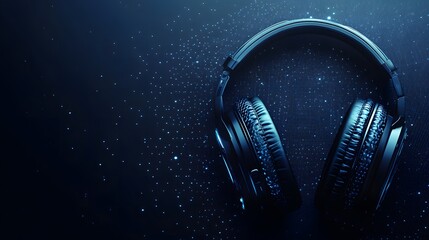 Music experience dark background headphones image starry environment close-up view sound immersion concept