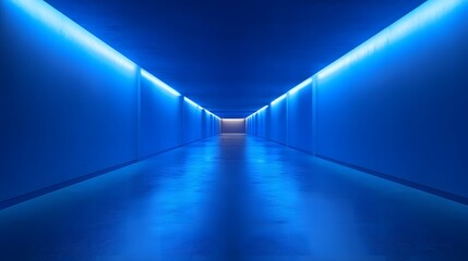 Eerie blue corridor modern building architectural photography urban environment wide angle abstract concept
