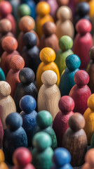 Fototapeta premium Colourful wooden figures, visualizing diversity of all people, created with generative AI technology 
