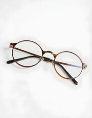 Vintage circular eyeglasses isolated on a transparent background, Backlit, with white tones
