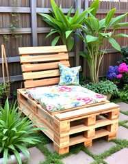 wooden pallets make garden wood lounge chair cushion in home garden outdoor, watercolor, with white tones