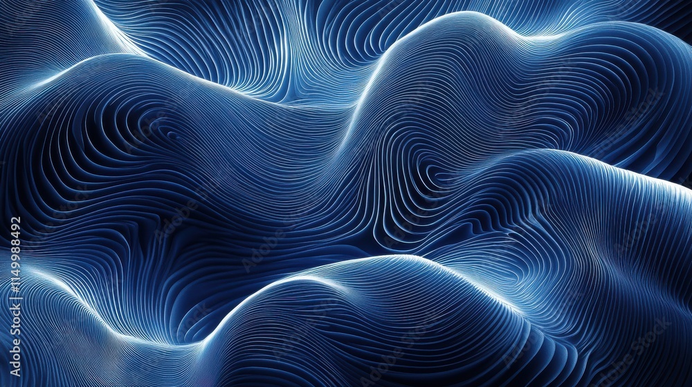 Poster a digital abstract background featuring a geometric pattern of glowing blue and white lines on a dar
