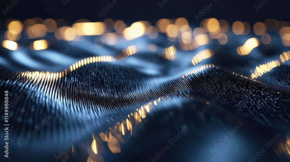 Poster abstract background with a shimmering surface reflecting out of focus glowing lights.