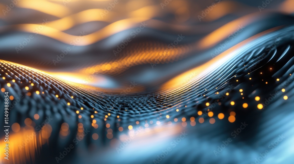 Poster abstract background with a shimmering surface reflecting out of focus glowing lights.