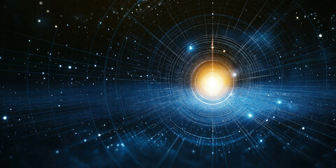Obraz premium Blue Dark Technological Background With White Line Design And Glowing Elements, Red Orange Style Arrow And Dark Red Background, Futuristic Tech Style, Digital Background.