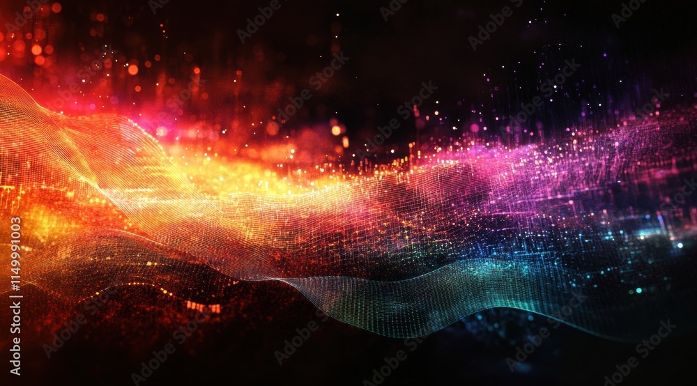 Poster abstract sound wave background with a colorful audio spectrum, a data visualization concept.