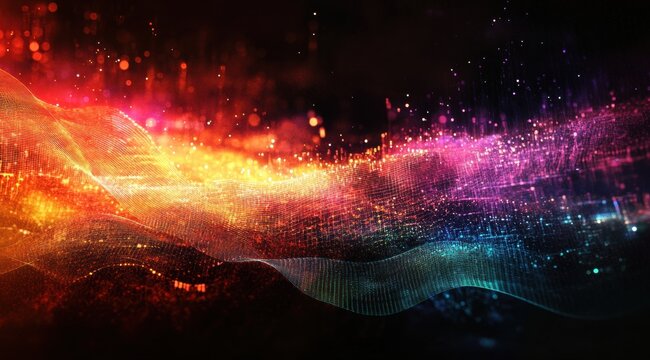 Abstract sound wave background with a colorful audio spectrum, a data visualization concept.