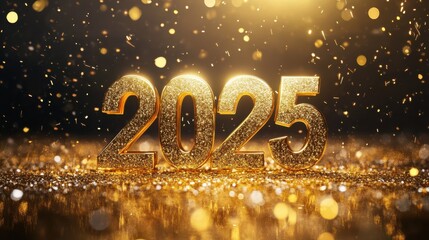 New Year, golden number 2025, New Year's atmosphere background