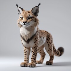 Fototapeta premium Adorable Lynx: A Stunning 3D Render of a Wildcat, Exquisite Fur Detail, Captivating Gaze, Against a Neutral Background