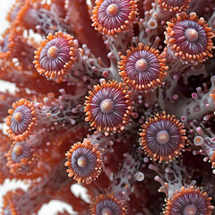 A close up of a vibrant coral reef showcasing its intricate structure and diverse colors