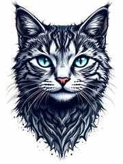 Fototapeta premium Cat portrait detailed illustrated on white background