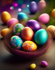 Fototapeta premium Generated image Beautiful colorful easter eggs with copy space