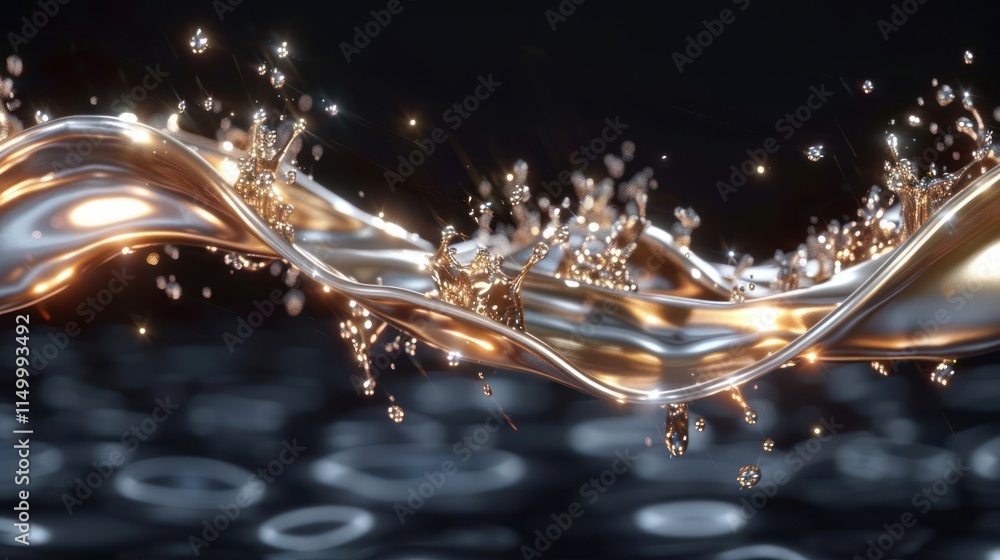 Aufkleber a dynamic splash of liquid silver, capturing motion and light in an abstract form.