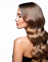 Fototapeta premium Generated image Beautiful woman in profile with long and shiny wavy hair . Beauty model girl with curly hair.